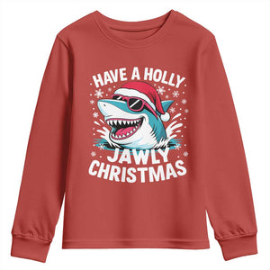 Funny Xmas Shark Youth Sweatshirt Have A Holly Jawly Christmas Santa Hat TS11 Red Print Your Wear