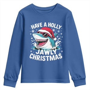 Funny Xmas Shark Youth Sweatshirt Have A Holly Jawly Christmas Santa Hat TS11 Royal Blue Print Your Wear