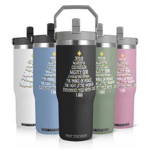 Christian Christmas Flip Straw Tumbler Jesus Wonderful Counselor Mighty God Xmas Tree TS11 Print Your Wear
