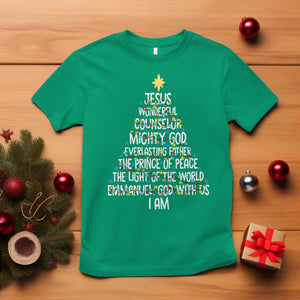 Christian Christmas T Shirt Jesus Wonderful Counselor Mighty God Xmas Tree TS11 Irish Green Print Your Wear