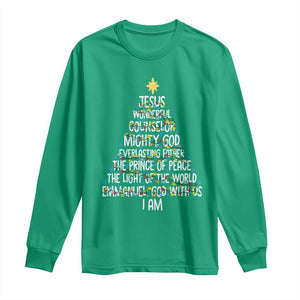 Christian Christmas Long Sleeve Shirt Jesus Wonderful Counselor Mighty God Xmas Tree TS11 Irish Green Print Your Wear