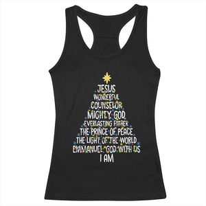 Christian Christmas Racerback Tank Top Jesus Wonderful Counselor Mighty God Xmas Tree TS11 Black Print Your Wear