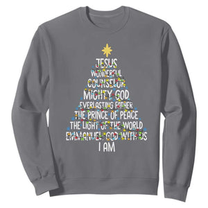 Christian Christmas Sweatshirt Jesus Wonderful Counselor Mighty God Xmas Tree TS11 Charcoal Print Your Wear