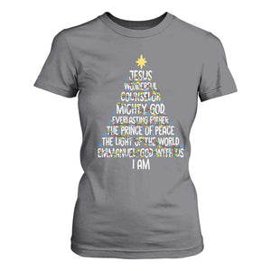 Christian Christmas T Shirt For Women Jesus Wonderful Counselor Mighty God Xmas Tree TS11 Charcoal Print Your Wear