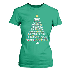 Christian Christmas T Shirt For Women Jesus Wonderful Counselor Mighty God Xmas Tree TS11 Irish Green Print Your Wear