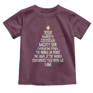 Christian Christmas Toddler T Shirt Jesus Wonderful Counselor Mighty God Xmas Tree TS11 Maroon Print Your Wear