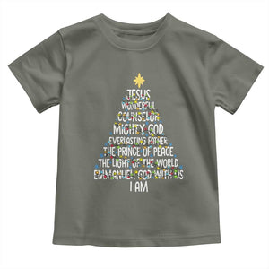 Christian Christmas Toddler T Shirt Jesus Wonderful Counselor Mighty God Xmas Tree TS11 Military Green Print Your Wear