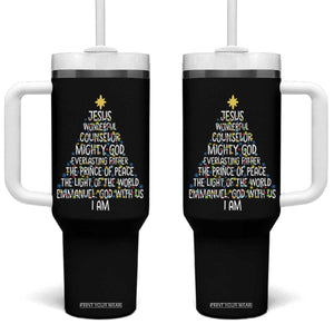 Christian Christmas Tumbler With Handle Jesus Wonderful Counselor Mighty God Xmas Tree TS11 One Size: 40 oz Black Print Your Wear