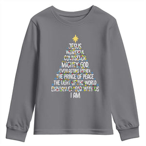 Christian Christmas Youth Sweatshirt Jesus Wonderful Counselor Mighty God Xmas Tree TS11 Charcoal Print Your Wear