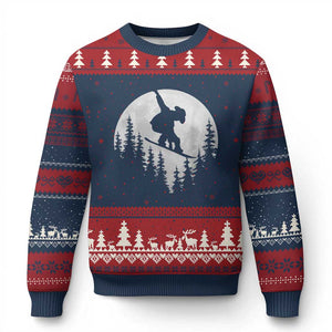 Funny Snowboard Cowboy Moon Snowboarding Winter Sports Ugly Christmas Sweater TS11 Navy Red Print Your Wear