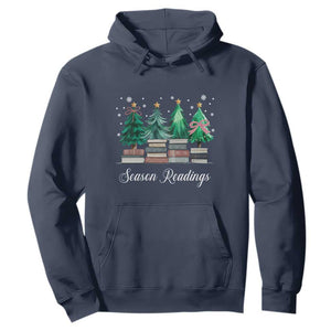 Funny Christmas Book Hoodie Season Readings Xmas Tree Bookworm Teacher Librarian TS11 Navy Print Your Wear