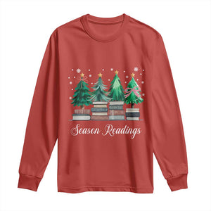 Funny Christmas Book Long Sleeve Shirt Season Readings Xmas Tree Bookworm Teacher Librarian TS11 Red Print Your Wear