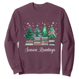 Funny Christmas Book Sweatshirt Season Readings Xmas Tree Bookworm Teacher Librarian TS11 Maroon Print Your Wear
