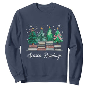 Funny Christmas Book Sweatshirt Season Readings Xmas Tree Bookworm Teacher Librarian TS11 Navy Print Your Wear