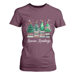 Funny Christmas Book T Shirt For Women Season Readings Xmas Tree Bookworm Teacher Librarian TS11 Maroon Print Your Wear