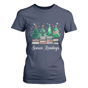 Funny Christmas Book T Shirt For Women Season Readings Xmas Tree Bookworm Teacher Librarian TS11 Navy Print Your Wear