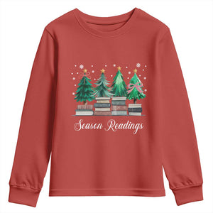 Funny Christmas Book Youth Sweatshirt Season Readings Xmas Tree Bookworm Teacher Librarian TS11 Red Print Your Wear
