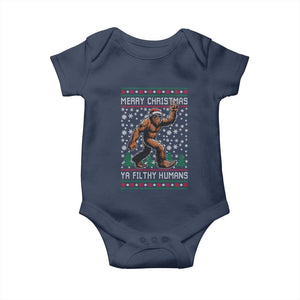 Merry Christmas Ya Filthy Humans Bigfoot Baby Onesie Funny Xmas Sasquatch TS11 Navy Print Your Wear