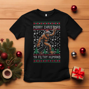 Merry Christmas Ya Filthy Humans Bigfoot T Shirt Funny Xmas Sasquatch TS11 Black Print Your Wear