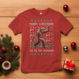Merry Christmas Ya Filthy Humans Bigfoot T Shirt Funny Xmas Sasquatch TS11 Red Print Your Wear