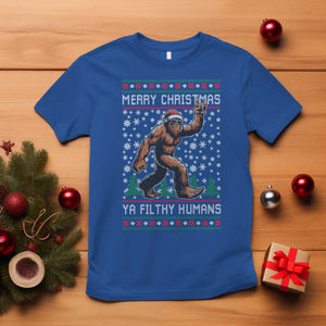 Merry Christmas Ya Filthy Humans Bigfoot T Shirt Funny Xmas Sasquatch TS11 Royal Blue Print Your Wear