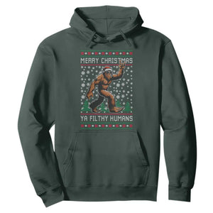 Merry Christmas Ya Filthy Humans Bigfoot Hoodie Funny Xmas Sasquatch TS11 Dark Forest Green Print Your Wear