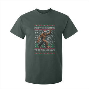 Merry Christmas Ya Filthy Humans Bigfoot T Shirt For Kid Funny Xmas Sasquatch TS11 Dark Forest Green Print Your Wear