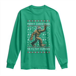 Merry Christmas Ya Filthy Humans Bigfoot Long Sleeve Shirt Funny Xmas Sasquatch TS11 Irish Green Print Your Wear