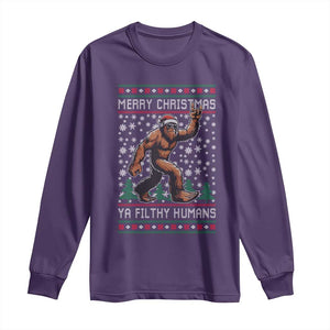 Merry Christmas Ya Filthy Humans Bigfoot Long Sleeve Shirt Funny Xmas Sasquatch TS11 Purple Print Your Wear