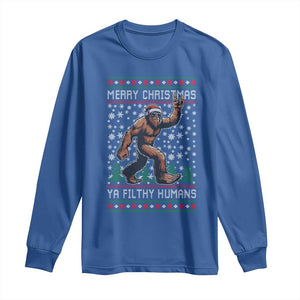 Merry Christmas Ya Filthy Humans Bigfoot Long Sleeve Shirt Funny Xmas Sasquatch TS11 Royal Blue Print Your Wear
