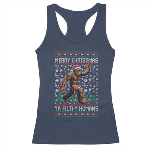 Merry Christmas Ya Filthy Humans Bigfoot Racerback Tank Top Funny Xmas Sasquatch TS11 Navy Print Your Wear