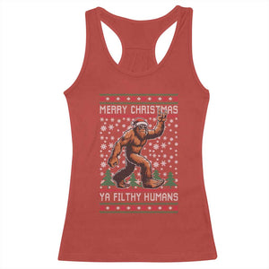Merry Christmas Ya Filthy Humans Bigfoot Racerback Tank Top Funny Xmas Sasquatch TS11 Red Print Your Wear