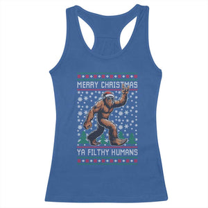 Merry Christmas Ya Filthy Humans Bigfoot Racerback Tank Top Funny Xmas Sasquatch TS11 Royal Blue Print Your Wear