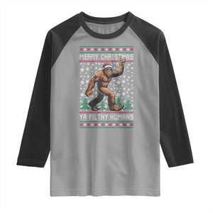 Merry Christmas Ya Filthy Humans Bigfoot Raglan Shirt Funny Xmas Sasquatch TS11 Sport Gray Black Print Your Wear