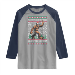 Merry Christmas Ya Filthy Humans Bigfoot Raglan Shirt Funny Xmas Sasquatch TS11 Sport Gray Navy Print Your Wear