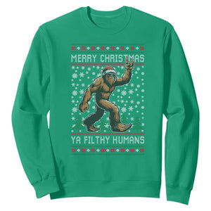 Merry Christmas Ya Filthy Humans Bigfoot Sweatshirt Funny Xmas Sasquatch TS11 Irish Green Print Your Wear