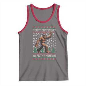 Merry Christmas Ya Filthy Humans Bigfoot Tank Top Funny Xmas Sasquatch TS11 Deep Heather Red Print Your Wear