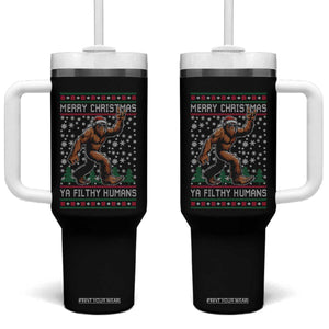 Merry Christmas Ya Filthy Humans Bigfoot Tumbler With Handle Funny Xmas Sasquatch TS11 One Size: 40 oz Black Print Your Wear