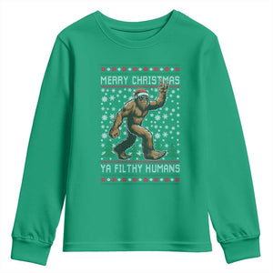 Merry Christmas Ya Filthy Humans Bigfoot Youth Sweatshirt Funny Xmas Sasquatch TS11 Irish Green Print Your Wear