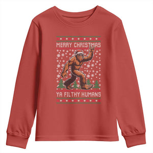 Merry Christmas Ya Filthy Humans Bigfoot Youth Sweatshirt Funny Xmas Sasquatch TS11 Red Print Your Wear
