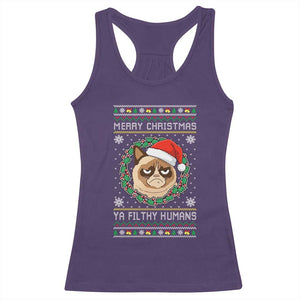 Merry Christmas Ya Filthy Humans Cat Racerback Tank Top Funny Xmas Grumpy Cat TS11 Purple Print Your Wear