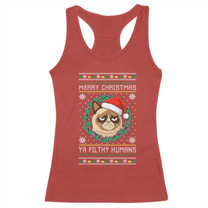 Merry Christmas Ya Filthy Humans Cat Racerback Tank Top Funny Xmas Grumpy Cat TS11 Red Print Your Wear