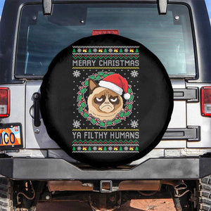 Merry Christmas Ya Filthy Humans Cat Spare Tire Cover Funny Xmas Grumpy Cat TS11 No hole Black Print Your Wear