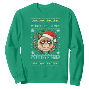 Merry Christmas Ya Filthy Humans Cat Sweatshirt Funny Xmas Grumpy Cat TS11 Irish Green Print Your Wear