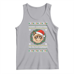 Merry Christmas Ya Filthy Humans Cat Tank Top Funny Xmas Grumpy Cat TS11 Athletic Heather Print Your Wear