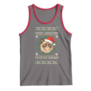 Merry Christmas Ya Filthy Humans Cat Tank Top Funny Xmas Grumpy Cat TS11 Deep Heather Red Print Your Wear
