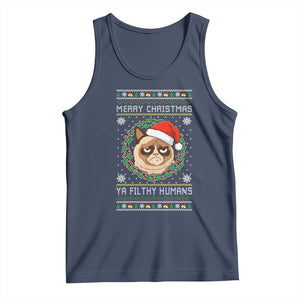 Merry Christmas Ya Filthy Humans Cat Tank Top Funny Xmas Grumpy Cat TS11 Navy Print Your Wear