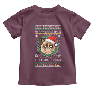 Merry Christmas Ya Filthy Humans Cat Toddler T Shirt Funny Xmas Grumpy Cat TS11 Maroon Print Your Wear