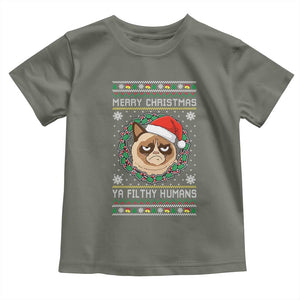 Merry Christmas Ya Filthy Humans Cat Toddler T Shirt Funny Xmas Grumpy Cat TS11 Military Green Print Your Wear
