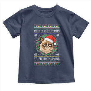 Merry Christmas Ya Filthy Humans Cat Toddler T Shirt Funny Xmas Grumpy Cat TS11 Navy Print Your Wear
